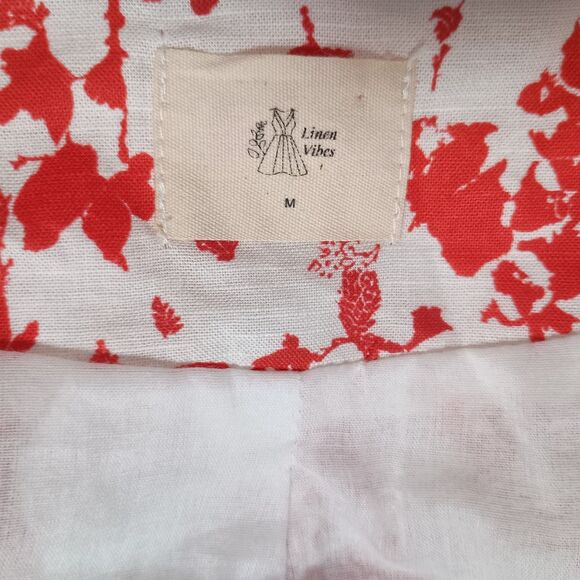 Linen Vibes Crop Jacket Top Long Sleeve Cotton Ivory Red Womens Medium - Picture 3 of 5